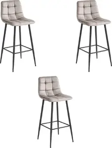 Bar stool LEOBERT ARCETO — velvet dark beige seat, black legs (set of 3)
