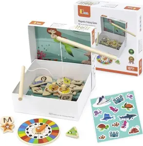 Магнитная игра для ловли рыбы viga toys – деревянный детский набор с удочками и цветными магнитными рыбками