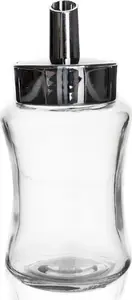 Sugar container dispenser ALPINA glass sugar jar with pourer, refillable kitchen sugar dispenser