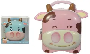 Piggy bank with padlock and handle Swede — novelty cow design (mixed colors)