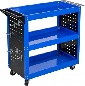 Workshop Trolley 3-Level Reinforced Silver — Mobile Tool Trolley with Three Shelves, Metal Construction