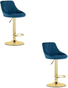Kitchen upholstered bar stool LEOBERT HURT_5903332087686 navy fabric with gold base, set of 2