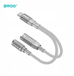 Adapter usams BWOO BZ67 2-in-1 Lightning/USB-C to 3.5mm jack, grey