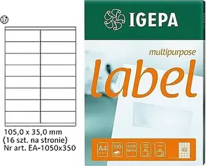 Igepa etikešu loksnes A4 105 x 35 mm baltas, 100 gab. – Igepa ETK4816221