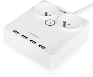 Hurt-net flat extension lead with 2 sockets EMX-190124 — 2-socket flat power extension, white