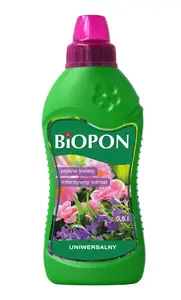 Šķidrais universālais mēslojums BIOPON 0,5 l — barība dažādiem augiem, lietošanai gatavs