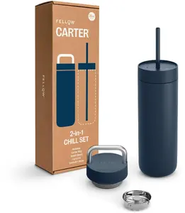 Travel mug FELLOW Carter Chill Set 2‑in‑1 — insulated 591 ml, navy, includes two lids