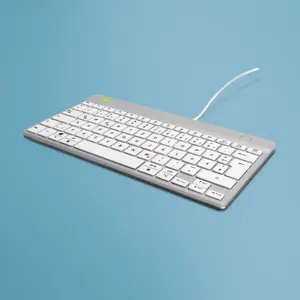 R-Go Tools Ergonomiska klaviatūra R-Go Compact Break, vācu QWERTZ izkārtojums, vadu USB, mini formāts, šķēres mehānisma taustiņi, balta