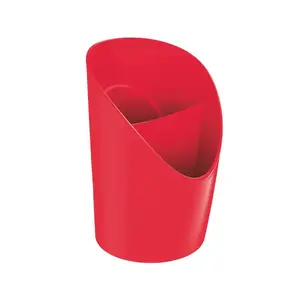 Desk pencil pot ESSELTE Europost — red plastic pen holder, 100×90×125 mm