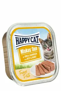 Mitrs kaķu barības Happy Cat 70760 — Pieaugušiem, Liellopa un Trusis, 100 g, bez graudiem, trauks