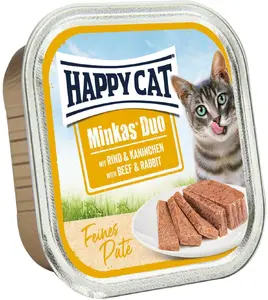 Влажный корм для кошек Happy Cat 70760 — Взрослым, Говядина и Кролик, 100 г, без зерна, поддон
