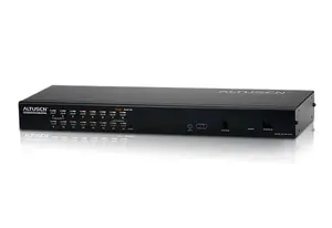 KVM pārslēdzējs ATEN KH1516Ai – 16 porti VGA, 1600×1200, 256‑bit AES/3DES/DES/SSL, 1U, metāla, melns