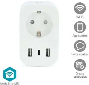 Smart plug Nedis SmartLife WIFIP151FWT — IP21, power meter, max 3680 W