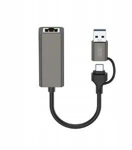 XO HUB018 2-in-1 USB uz USB-C un RJ45 Ethernet adapteris