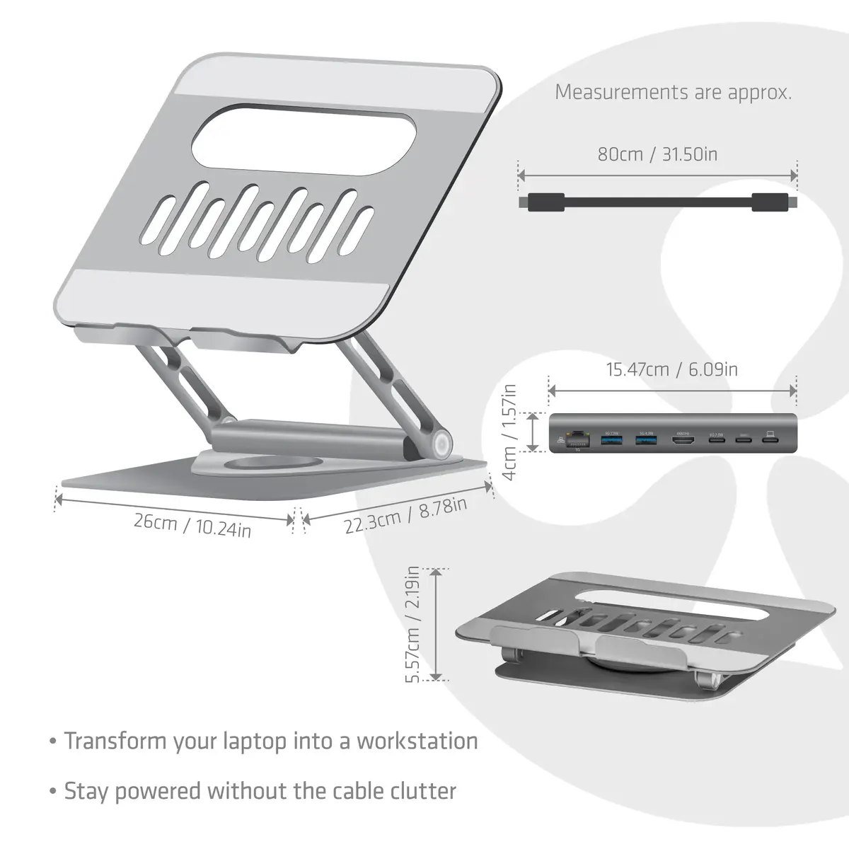 CLUB3D Adjustable Aluminium Laptop Stand with USB-C Hub Photo 3