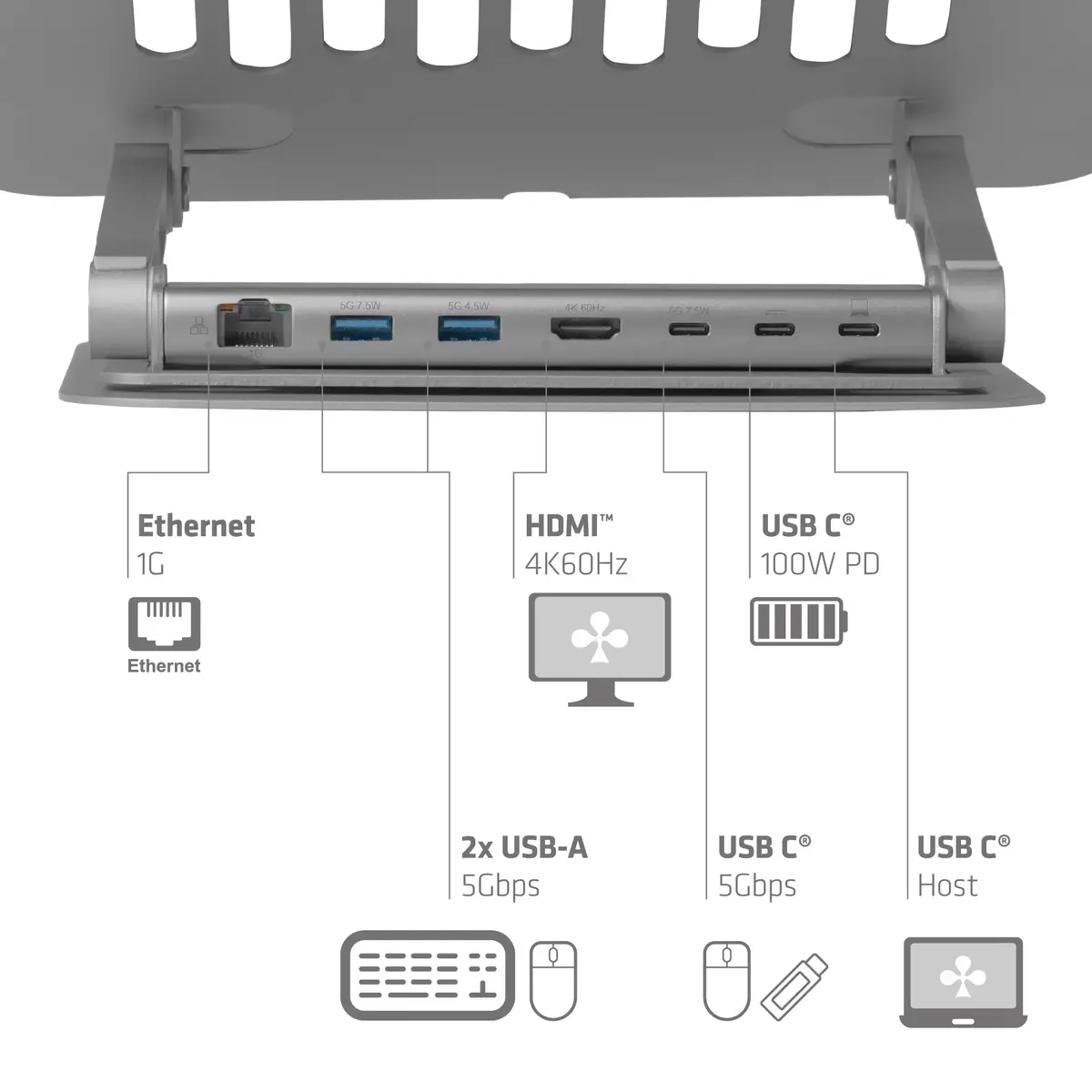 CLUB3D Adjustable Aluminium Laptop Stand with USB-C Hub Photo 4