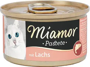 Mitrā kaķu barība Miamor 74005 — pieaugušajiem, lasis, 85 g, bez graudiem, bez sojas, skārdene