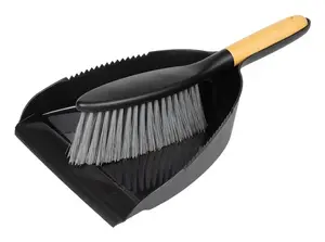 Dustpan and brush set KOOPMAN Furber F-123000150 — black dustpan, wooden handle, 338×223×80 mm