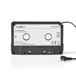 Audio cassette adapter Nedis ACON2200BK — black plastic housing, car cassette player connection