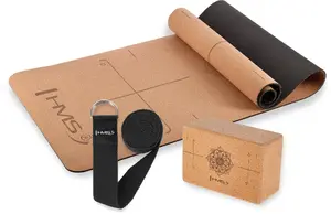 HMS yoga set YM11 TPE cork mat with block KJ02 and strap SJ02