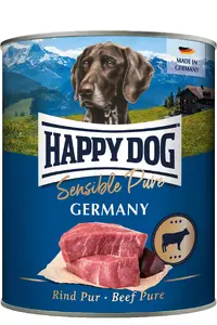 Suns barība Happy Dog Sensible Pure Germany 800 g — Pieaugušajiem, Liellopa gaļa, Bez sojas, Ar viegli atveramu bundžu