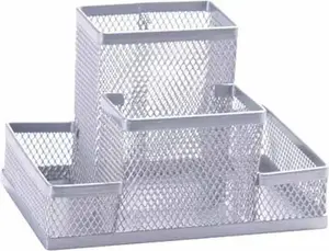 Desk Organizer Q-Connect Office Set KF15113, metal, 4 compartments, silver