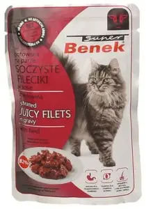 Корм для кошек пакет super benek 85 г — влажный корм с говядиной в соусе