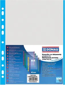 Document Sleeve Donau A4 transparent 40 microns with blue edge, pack of 100