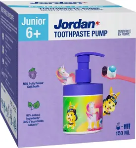 Zobu pasta Orkla JORDAN Junior 6+ 150 ml — bērnu fluora zobu pasta no 6 gadu vecuma