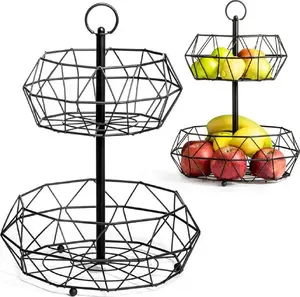 Fruit and Vegetable Basket Vilde GEOMETRYCZNY — metal 2-tier black bowl/stand