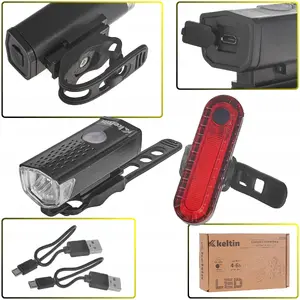 Велофара USB перезаряжаемая водонепроницаемая Keltin передняя + задняя IP54, 120 лм