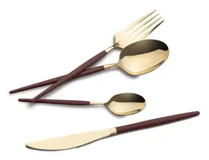 Flatware set Berlinger Haus BH-3072 — 24 pcs, Bordeaux handle, Gold finish