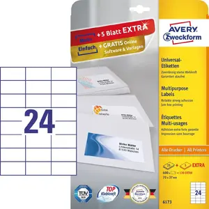 Самоклеящиеся этикетки Avery Zweckform 6173 Прямоугольные Перманентные Белые — 720 шт.