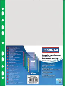 Document Sleeves Donau A4 crystal clear, green edge, 40 micron, pack of 100