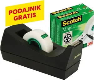 Biroja līmlente Scotch 3M Magic SM3-12 matēta 19 mm × 33 m, 3 ruļļi ar C-38 melnu dozatoru