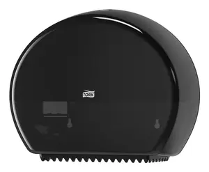 Paper towel dispenser Staples Tork Mini Jumbo Roll, black — Width 132 mm, Depth 345 mm, Height 275 mm