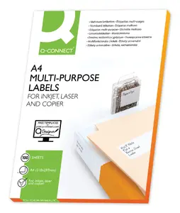 Self-adhesive printer labels Q-Connect KF10657, A4 sheets, 10.5 x 4.8 cm, 1200 labels (100 sheets)