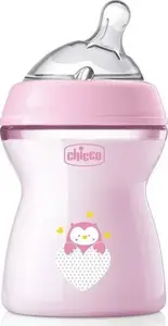 Barošanas pudele CHICCO NaturalFeeling plastmasas 250 ml ar silikona knupi vidējs plūsma 2m+ rozā
