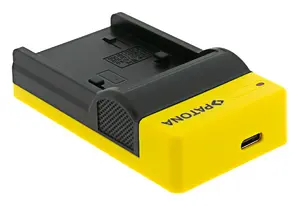 Battery charger PATONA 151557 for Sony — USB input 5V 1A, Output 8.4V, Black/Yellow, 85×48×23 mm