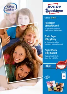 Foto papīrs A4 Avery Zweckform 2496 — spīdīgs, 180 g/m², 100 lapas