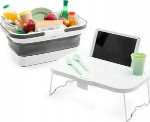Folding Picnic Basket with Lid-Table InnovaGoods — Portable collapsible basket with integrated lid that converts to table