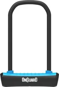 U-veida slēdzene ONGUARD NEON 8152BU — dūžkas augstums 115 mm, platums 292 mm, ar turētāju un 2 atslēgām (zilas)
