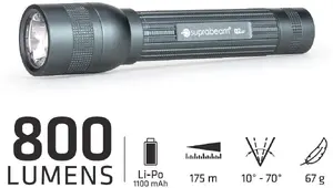Lukturis Suprabeam Q2xr 800 lm LiPo ar USB‑C uzlādējamu roku
