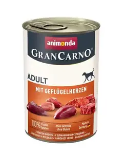 Suņu barība animonda GranCarno ar putnu sirdīm, pieaugušajiem, vistas un sirds, 400 g, kanna