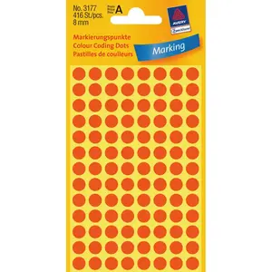Label dots Avery Zweckform 3177 — Neon paper circle stickers, 8 mm, 416 pcs (red)
