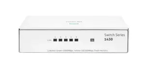Unmanaged Switch HPE Aruba Instant On 1430 — 5× Gigabit RJ‑45, L2, 10 Gbit/s capacity, MAC table 8192, white