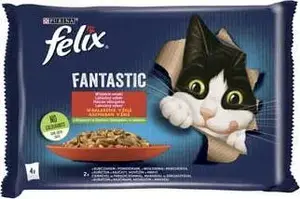 Mitrs suņu barības maisījums Nestle Felix 4×85 g — Fantastic Wiejskie Smaki ar dārzeņiem želejā
