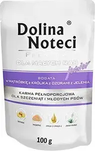Влажный корм для собак dolina noteci Premium Junior мелких пород 100 г — печень с кроликом и языком оленя