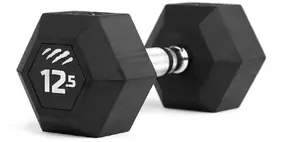 Hantelis Tiguar HEX 12,5 kg — sešstūra gumēta fiksēta svara hantele, 12,5 kg