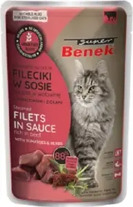 Mitrs kaķu barības CERTECH SUPER BENEK Liellopa filejas mērcē ar tomātiem un garšaugiem 85 g